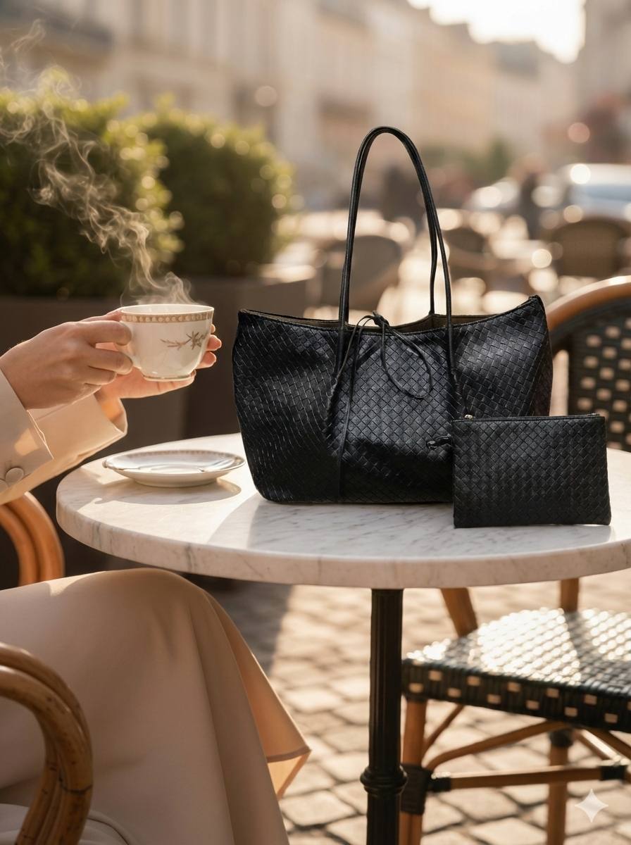 کیف مجلسی چرم مصنوعی + کیف همراه کوچک تک رنگ مشکی کد ۱۷۸۹